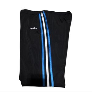 Vintage Adidas Black and Blue Athletic Shorts with Stripes